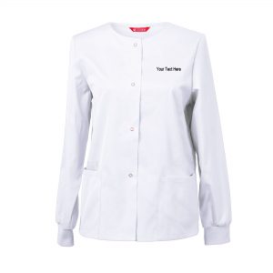 Embroidered Womens Scrub Jacket Workwear Snap Front Warm-up Scrubs Jacket Personalized with Your Text
