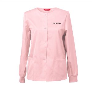 Embroidered Womens Scrub Jacket Workwear Snap Front Warm-up Scrubs Jacket Personalized with Your Text